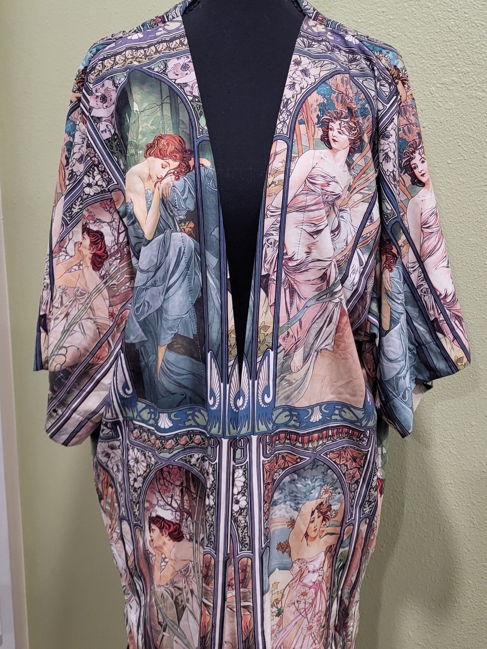 Blackmilk  "Time's Of Day" Kimono Robe Art Nouveau Print By Alphonse Mucha.